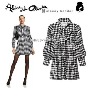 Alice + Olivia Rowen Houndstooth Bow Mini Dress - 150th Anniversary Exclusive S